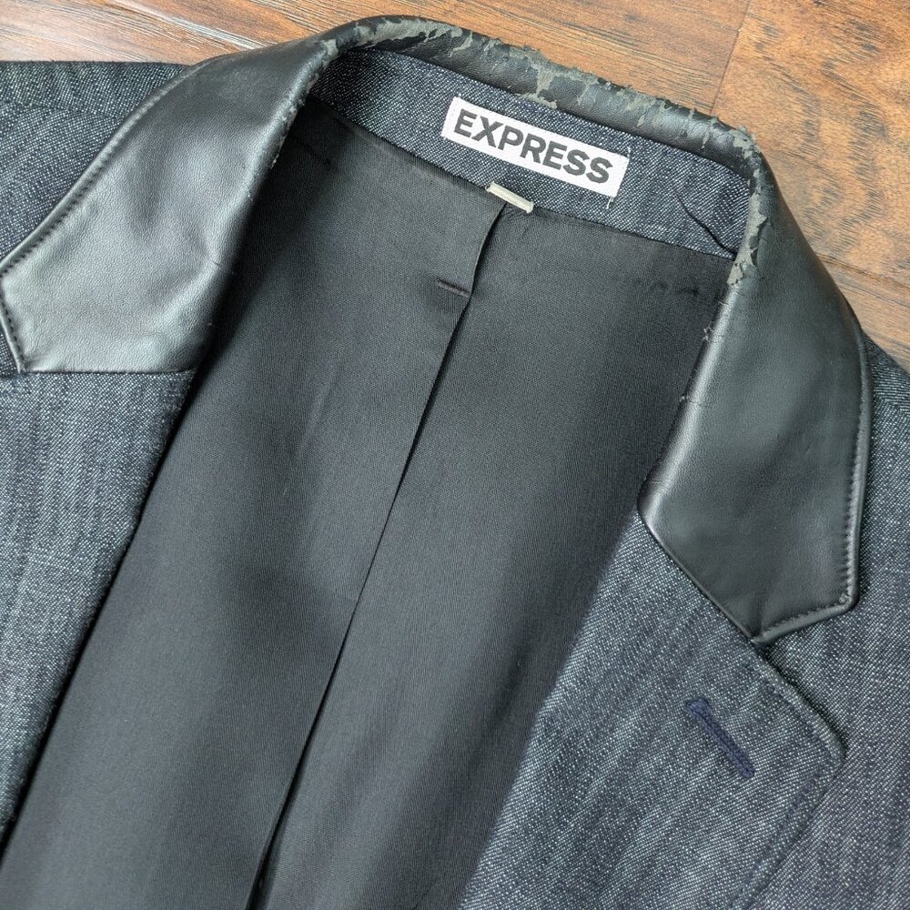 EXPRESS PHOTOGRAPHER FITTED SPORTS COAT JACKET BLAZER MEN 36S BLUE/GREY DENIM